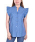 Фото #1 товара Petite Ruffle Flange Chambray Blouse