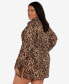 Plus Size Cotton Leopard-Print Camp Shirt Cover-Up