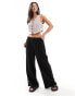 ASOS DESIGN Petite Wide leg dad trouser with linen in black