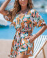 ფოტო #2 პროდუქტის Women's Tropical Surplice Short Sleeve Wide Leg Romper