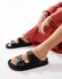 Truffle Collection double strap studded footbed sandals in black