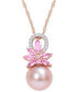 ფოტო #1 პროდუქტის Pink Cultured Freshwater Pearl (9-1/2mm), Pink Sapphire (7/8 ct. t.w.) & Diamond (1/20 ct. t.w.) 17" Pendant Necklace in 14k Rose Gold (Also in White Cultured Freshwater Pearl & Aquamarine)