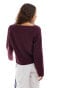 Monki knitted top with off shoulder boat neck in dark plum