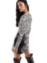 River Island long sleeve square neck body in black and white zebra print