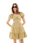 Фото #1 товара Miss Selfridge poplin tiered mini tea dress in khaki