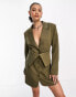 Фото #1 товара Kyo The Brand tailored blazer mini dress with removeable foldover belt detail in khaki