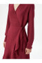 Midi Kloş Elbise Anvelop Fırfırlı Beli Bağlamalı Uzun Kollu
