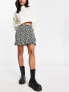 JDY frill detail wrap mini skirt in black & white floral