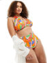 Фото #1 товара ASOS DESIGN Curve mix and match high triangle bikini top in vibrant abstract print