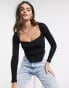 ASOS DESIGN rib fitted corset top with ultra wide neck in black