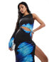 Kaiia exclusive slinky one shoulder cut out maxi dress in blue butterfly print Schwarz bedruckt, 34 - фото #4