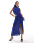 ASOS DESIGN high neck pleated maxi dress with drape wrap skirt in blue