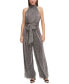 Фото #1 товара Women's Metallic Tie-Waist Halter Jumpsuit