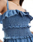 Фото #2 товара ASOS DESIGN denim maxi dress with frill detail in polka dot print