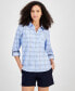 Фото #1 товара Women's Pebble Plaid Roll-Tab Cotton Shirt