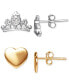 Фото #1 товара 2-Pc. Set Cubic Zirconia Tiara & Heart Stud Earrings in Sterling Silver & 18k Gold-Plated Sterling Silver