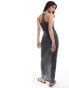 Фото #4 товара ASOS DESIGN sleeveless with tie waist midi dress in grey acid wash