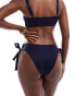 Фото #4 товара ASOS DESIGN Sloane eyelet detail high leg hipster bikini bottom in navy