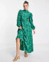 Фото #2 товара ASOS DESIGN belted maxi skater dress in textured jacquard in green