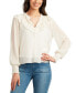 ფოტო #3 პროდუქტის Juniors' Ruffle-Trim Clip-Dot Smocked-Cuff Blouse