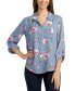 Juniors' Floral Button-Front Roll-Sleeve Blouse