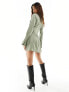 ASOS DESIGN mini shirt dress with oversized cuff detail in khaki pinstripe KHAKI PINSTRIPE, 34 - фото #7