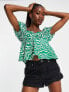 Фото #1 товара The Frolic puff sleeve cross bust smock blouse in green zebra