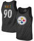ფოტო #1 პროდუქტის Men's T.J. Watt Heathered Black Pittsburgh Steelers Name Number Tri-Blend Tank Top