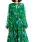 Women's Printed Chiffon Bishop Sleeve Ruffle Midi Dress