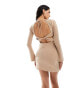 Фото #4 товара ASOS DESIGN racer cut out long sleeve mini dress with open back in camel