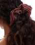 DesignB London crochet stripe hair scrunchie in red