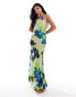 ASOS DESIGN one shoulder maxi dress with open back in abstract floral print