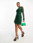 Фото #2 товара Monki long sleeve mesh dress in green check