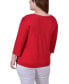 Фото #2 товара Plus Size 3/4 Sleeve Crepe Knit with Strip Details Top
