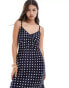 Фото #2 товара Brave Soul satin slip dress in navy polka dot print