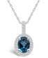 London Blue Topaz (1-5/8 Ct. T.W.) and Diamond (1/4 Ct. T.W.) Halo Pendant Necklace in 14K White Gold