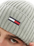 Tommy Jeans ribbed flag logo beanie in grey