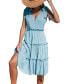 ფოტო #1 პროდუქტის Women's Sky Blue Shoulder Tie V-Neck Mini Beach Dress