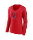 Фото #2 товара Women's Red Los Angeles Angels Official Logo V-Neck Long Sleeve T-shirt