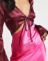 Фото #2 товара Topshop colour block satin cut out midi dress in pink and dark red