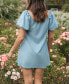 Фото #1 товара Women's Soft Blue Square Neck Puff Sleeve Mini Beach Dress