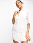 Aria Cove broderie scallop trim mini shirt dress in white