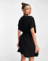 Фото #2 товара Flounce London satin kimono sleeve mini dress in black