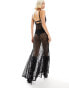 Labelrail x Dyspnea sheer lace maxi cami dress with godet detail in black