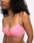 Ann Summers Heart To Heart lace padded plunge bra with contrast binding in pink and orange