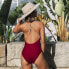 Фото #3 товара Women's Deep V Neck Crisscross Back Color Block One Piece Swimsuit -
