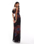 Фото #5 товара ASOS DESIGN plunge cowl neck maxi with tie detail in printed mesh in blurred floral