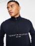 Фото #7 товара Tommy Hilfiger embroidered logo half zip sweatshirt in navy