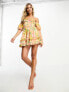 Фото #3 товара Miss Selfridge chiffon corset detail puff sleeve mini dress in patchwork floral