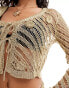 Фото #3 товара ASOS DESIGN knitted cardigan in metallic yarn with crochet floral embellishment co-ord